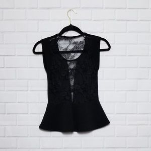 Papaya black lace sleeveless peplum top